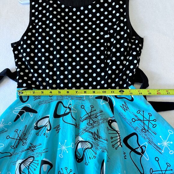 Dollz & Dames Retro A-Line Dress Size M Polka Dot MCM Print Pinup 50s Heart - Picture 14 of 16